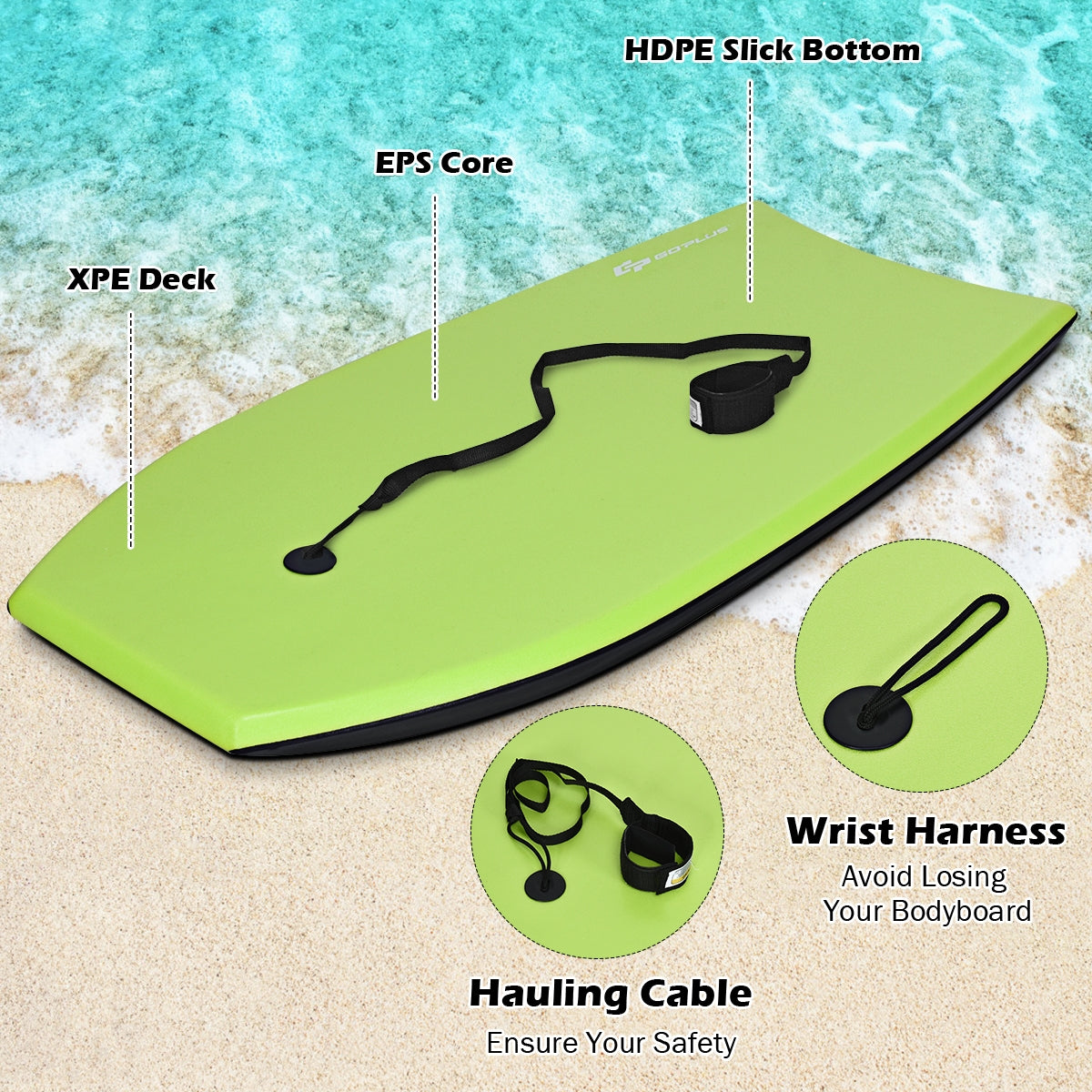 Super Surfing Lightweight Bodyboard with Leash-M