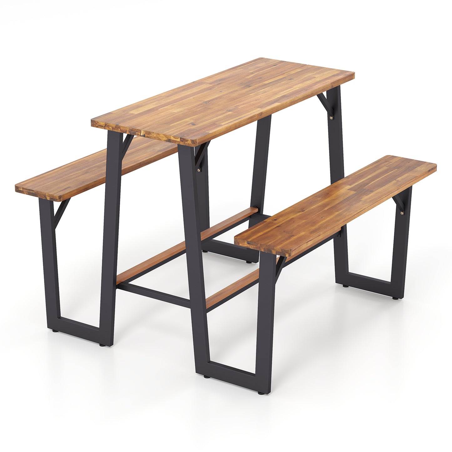 Patio Picnic Table Bench Set with Acacia Wood Tabletop and Benchtop