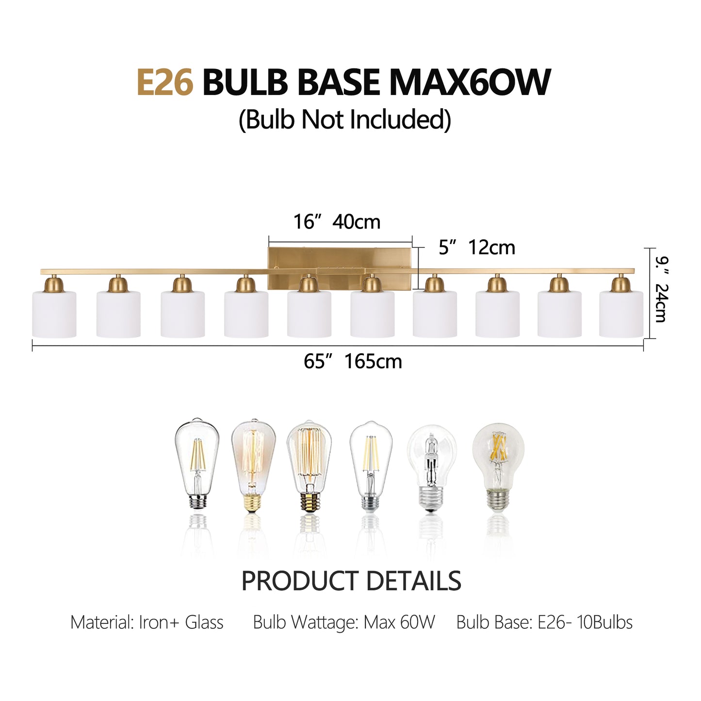 65inch Gold Bathroom Light Fixtures, Modern Bathroom Vanity Light with Milky White Glass Shade, Gold Wall Lamp Sconces for Mirror Bedroom, Living Room Hallway