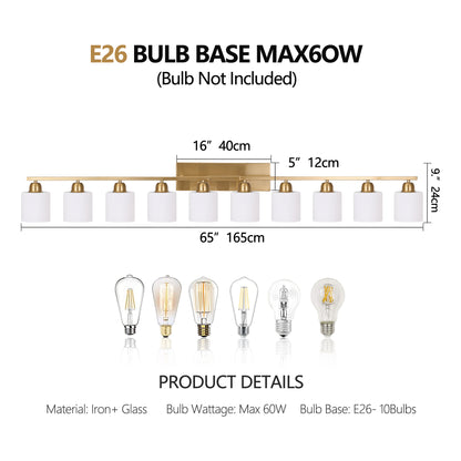 65inch Gold Bathroom Light Fixtures, Modern Bathroom Vanity Light with Milky White Glass Shade, Gold Wall Lamp Sconces for Mirror Bedroom, Living Room Hallway