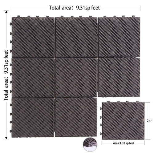Patio Interlocking Deck Tiles, 12"x12" Square Composite Decking Tiles, Striped Plastic Outdoor Flooring Tile All Weather for Balcony Porch Backyard, (Dark Brown, Pack of 36)