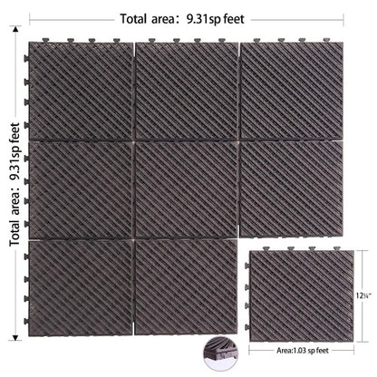 Patio Interlocking Deck Tiles, 12"x12" Square Composite Decking Tiles, Striped Plastic Outdoor Flooring Tile All Weather for Balcony Porch Backyard, (Dark Brown, Pack of 36)