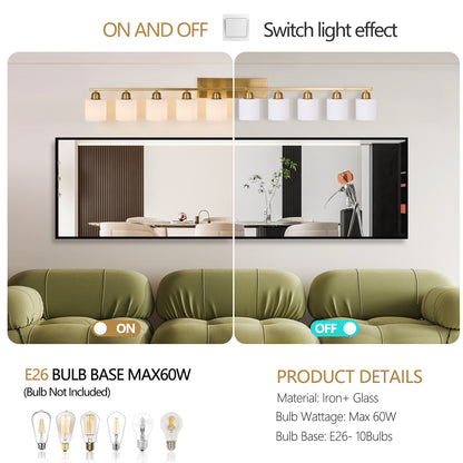 65inch Gold Bathroom Light Fixtures, Modern Bathroom Vanity Light with Milky White Glass Shade, Gold Wall Lamp Sconces for Mirror Bedroom, Living Room Hallway