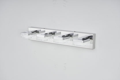 Modern Chrome LED Vanity Light, 4-Lights Wall Sconce for Bathroom and Mirror, Sleek Minimalist Design, Energy-Efficient, Easy to Install