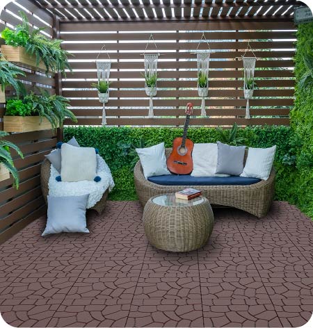 New Stone texture 12" Patio Deck Tiles, DIY Module Interlocking Decking Tiles Floor Tile,Easy and Quick Installation Court Tiles for Porch Poolside Balcony Backyard 44pcs, Brown