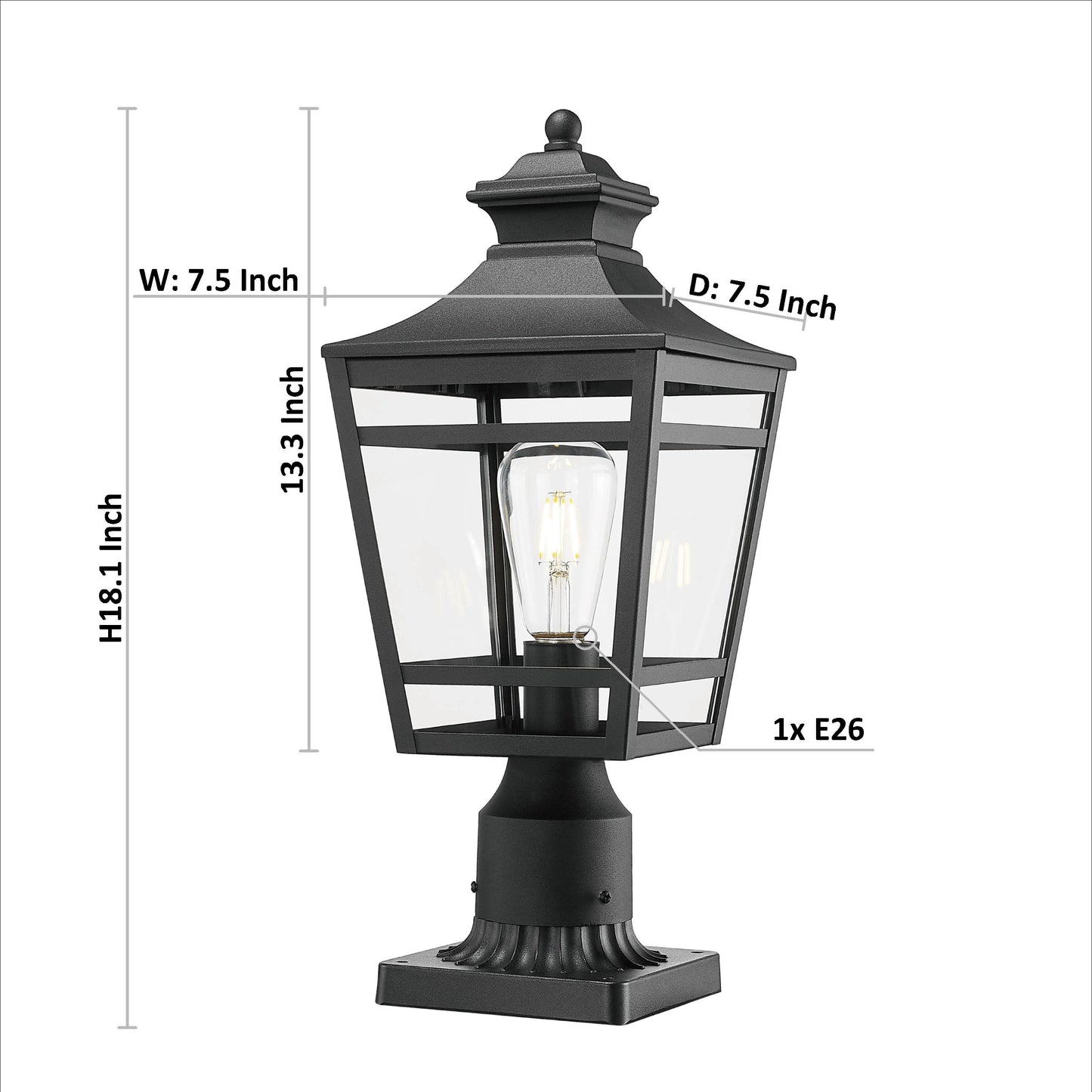 Large Outdoor Post Lights Lamp Post Light Fixture, 18.1inch Waterproof Aluminum Post Lamp with Clear Glass, Fence Post Deck Lighting for Garden, Patio, Pathway (2 pack)