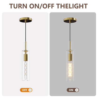 Gold Pendant Light Fixtures, 3 Pack Modern Pendant Lighting with Clear Striped Glass Shade, Hanging Pendant Lights Kitchen Island, Farmhouse Pendant Lighting for Dining Room Bedroom Bathroom