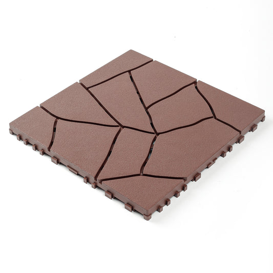 Stone Style 12" Patio Deck Tiles, DIY Module Interlocking Decking Tiles Floor Tile Outdoor and Indoor,Easy and Quick Installation Court Tiles for Porch Poolside Balcony Backyard 44pcs, Brown