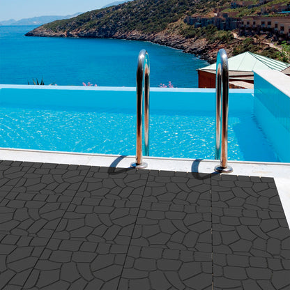 New Stone texture 12" Patio Deck Tiles, DIY Module Interlocking Decking Tiles Floor Tile,Easy and Quick Installation Court Tiles for Porch Poolside Balcony Backyard 44pcs DARK GRAY