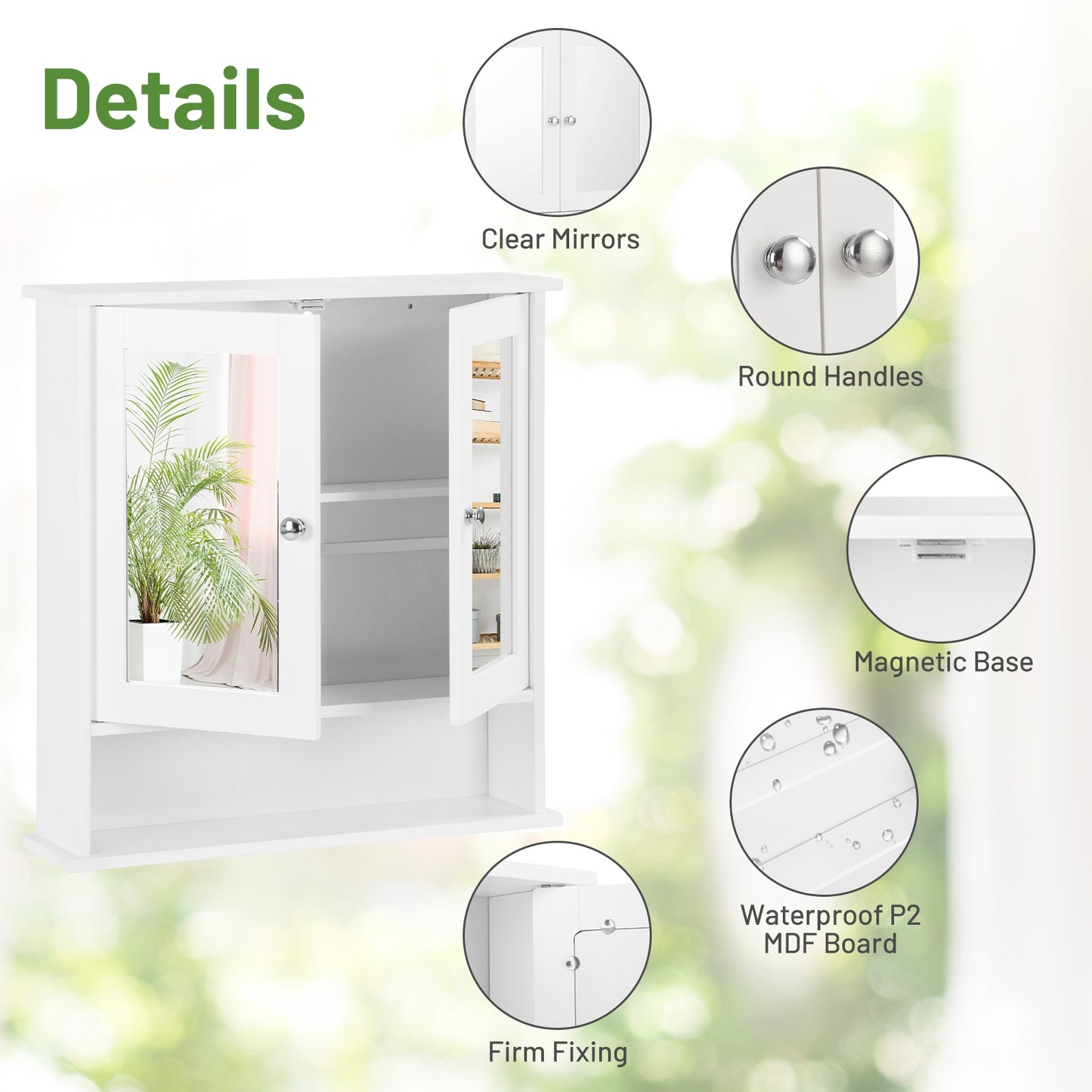 Bathroom Wall Cabinet with Double Mirror Doors