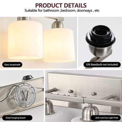 8-Light Bathroom Light Fixtures, 52inch Nickel Vanity Light with Milky White Glass Shade, Modern Bathroom Wall Lights Over Mirror, Farmhouse Wall Sconces Lighting for Bedroom Living Room