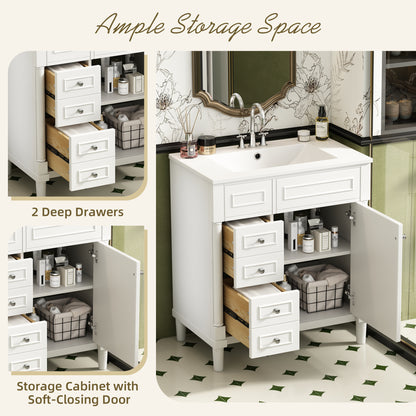 30" Bathroom Vanity with Sink, Freestanding Bathroom Storage Vanity Cabinet w/Soft-Closing Door, Bathroom Cabinet with 2 Drawers