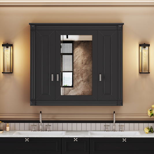Bathroom Wall Cabinet with Mirror, Wall Mounted Medicine Cabinet with 4 Shelves, Mirrored Door Over Toilet Storage Cabinet