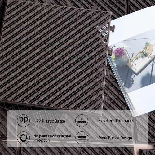 Patio Interlocking Deck Tiles, 12"x12" Square Composite Decking Tiles, Striped Plastic Outdoor Flooring Tile All Weather for Balcony Porch Backyard, (Dark Brown, Pack of 36)