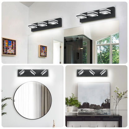 Matte Black Vanity Light Fixtures 3 Lights Up and Down LED Modern Bathroom Vanity Lights Over Mirror Acrylic Black Bath Wall Lighting