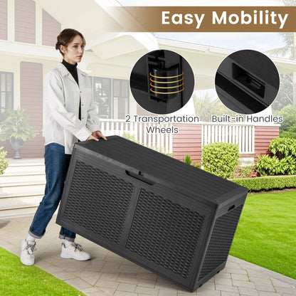100 Gallon Resin Deck Box Outdoor Waterproof Storage Bench-Black