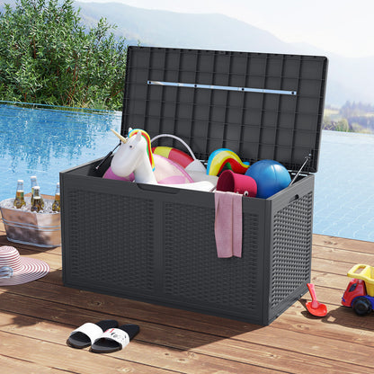100 Gallon Resin Deck Box Outdoor Waterproof Storage Bench-Gray
