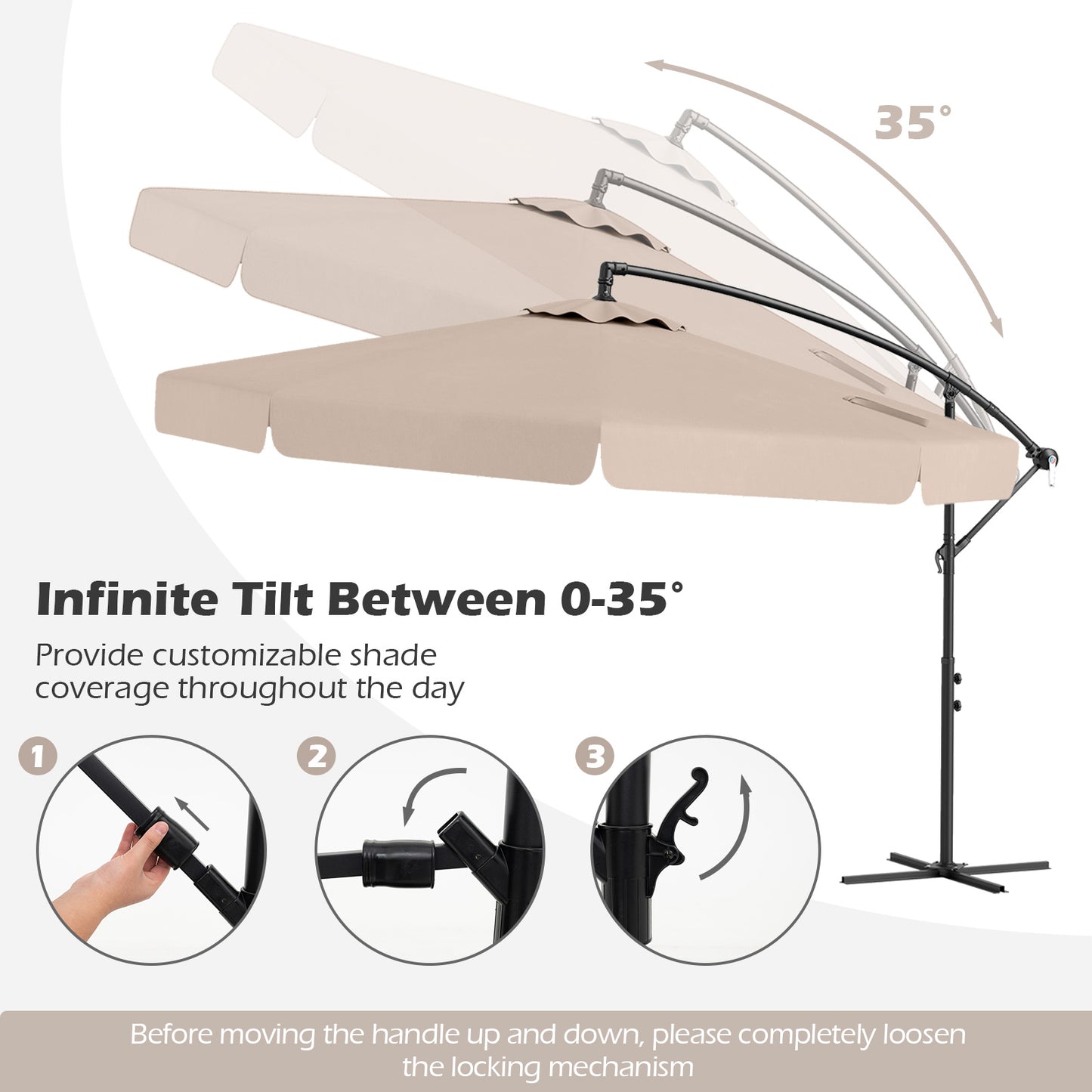 10 Feet Patio Cantilever Umbrella with Cover Tilt Adjustment and Ruffled Edge-Beige