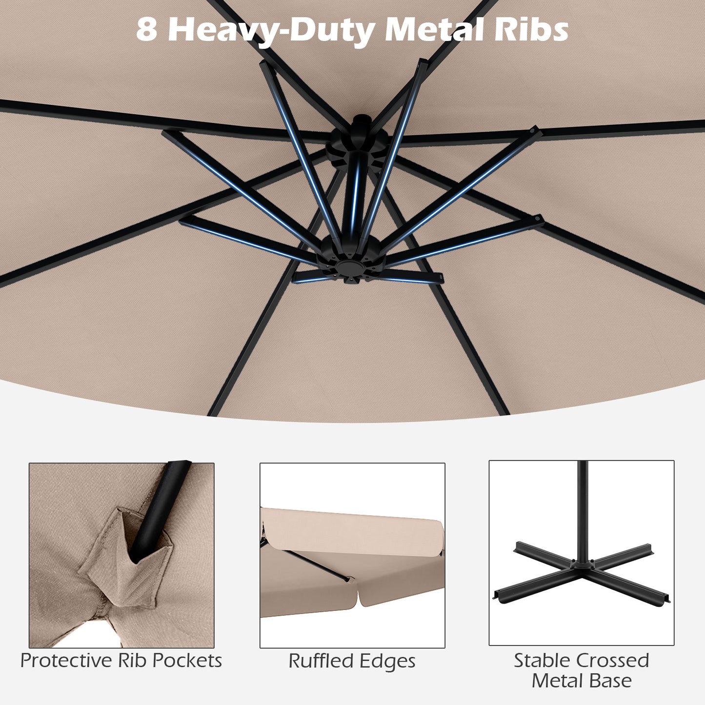 10 Feet Patio Cantilever Umbrella with Cover Tilt Adjustment and Ruffled Edge-Beige