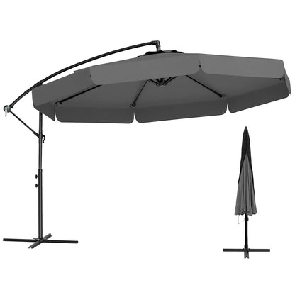 10 Feet Patio Cantilever Umbrella with Cover Tilt Adjustment and Ruffled Edge-Gray