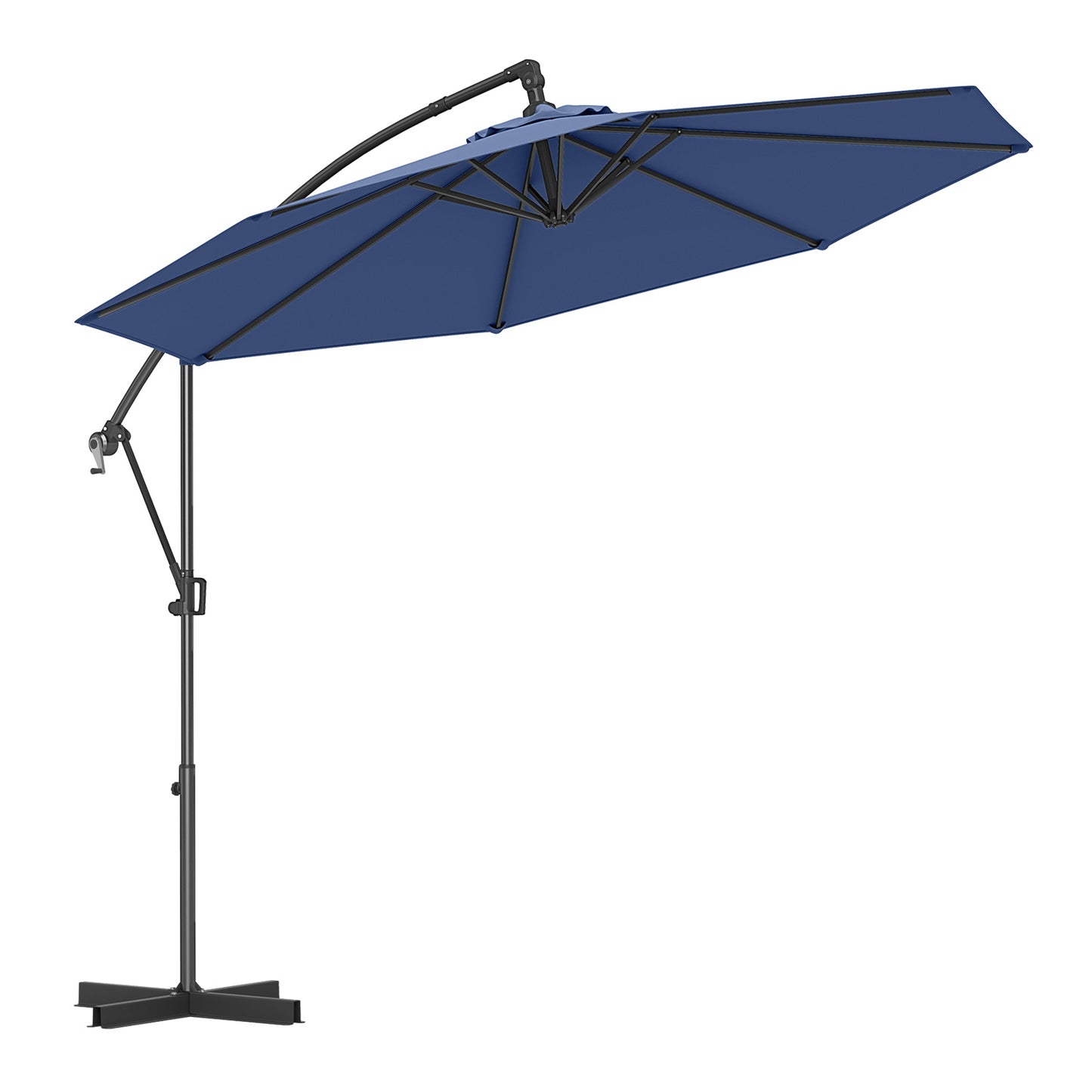 10 Feet Offset Hanging Umbrella with Base and Infinite Tilt-Navy
