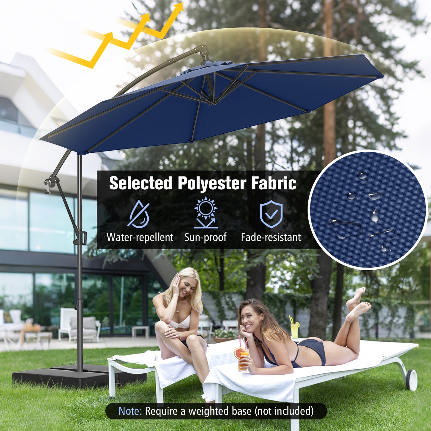 10 Feet Offset Hanging Umbrella with Base and Infinite Tilt-Navy