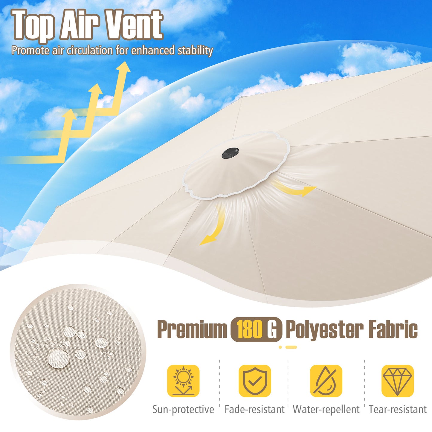 10 Feet Patio Umbrella Outdoor Market Umbrella with Crank Tilt Adjustment-Beige