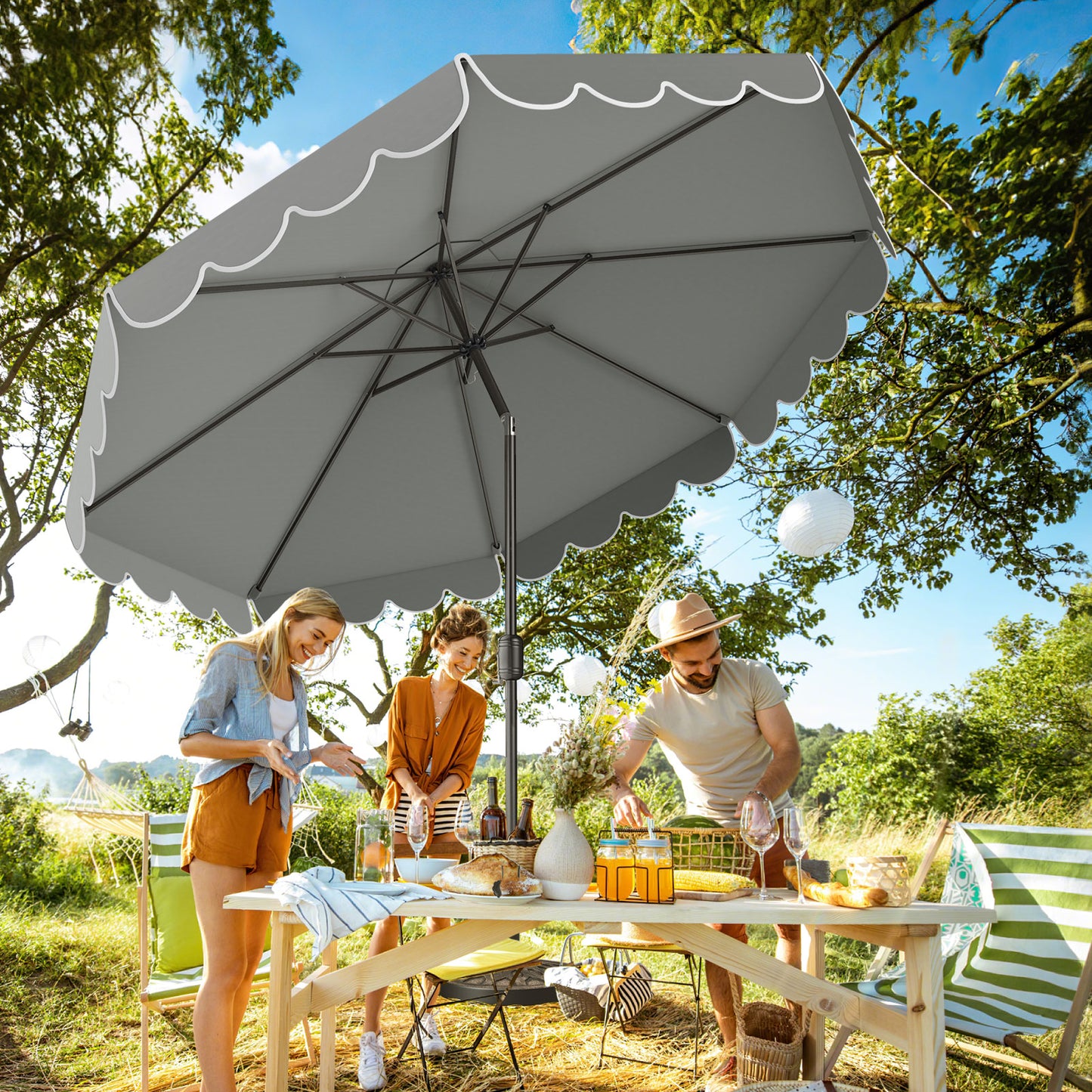 10 Feet Patio Umbrella Outdoor Market Umbrella with Crank Tilt Adjustment-Gray