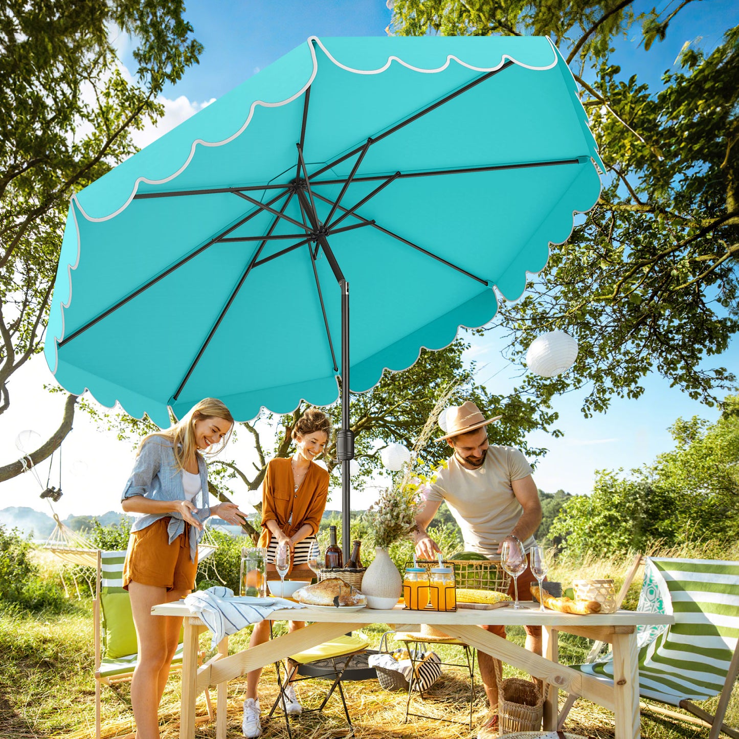 10 Feet Patio Umbrella Outdoor Market Umbrella with Crank Tilt Adjustment-Turquoise