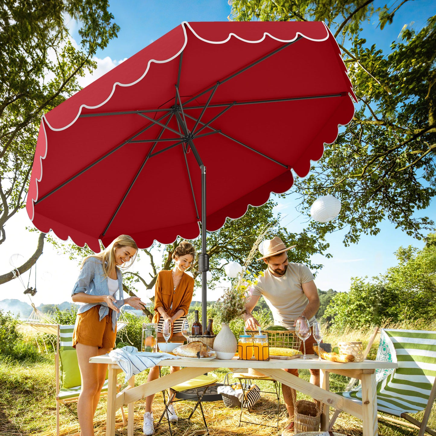 10 Feet Patio Umbrella Outdoor Market Umbrella with Crank Tilt Adjustment-Wine