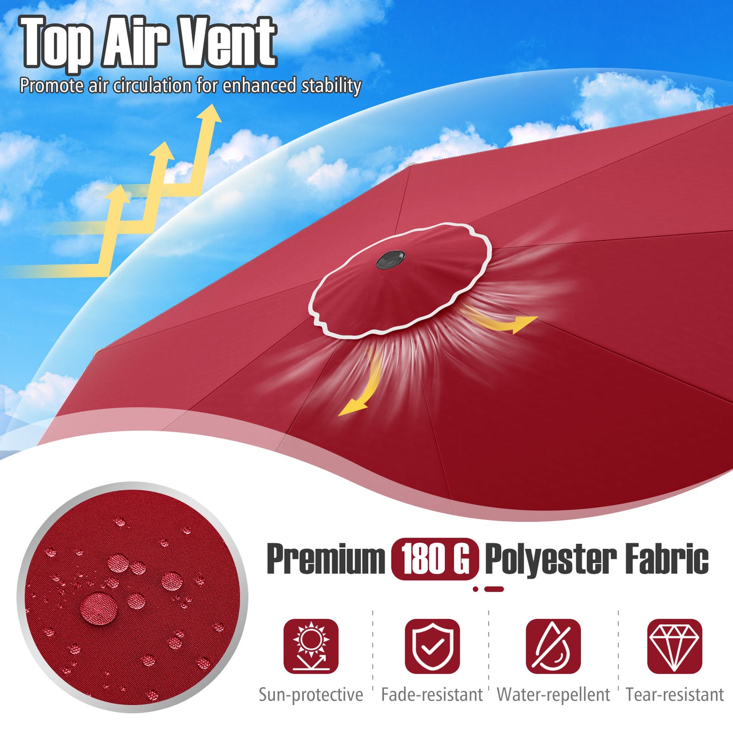 10 Feet Patio Umbrella Outdoor Market Umbrella with Crank Tilt Adjustment-Wine