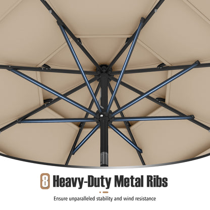 10 Feet Solar Patio Umbrella with 32 LED Lights 3-Tier Vented Top-Beige