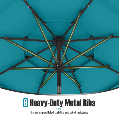 10 Feet Solar Patio Umbrella with 32 LED Lights 3-Tier Vented Top-Turquoise