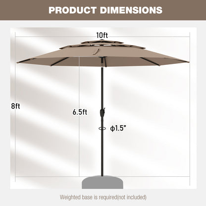 10 ft 3-tier Vented Patio Umbrella with Push Button Tilt-Brown