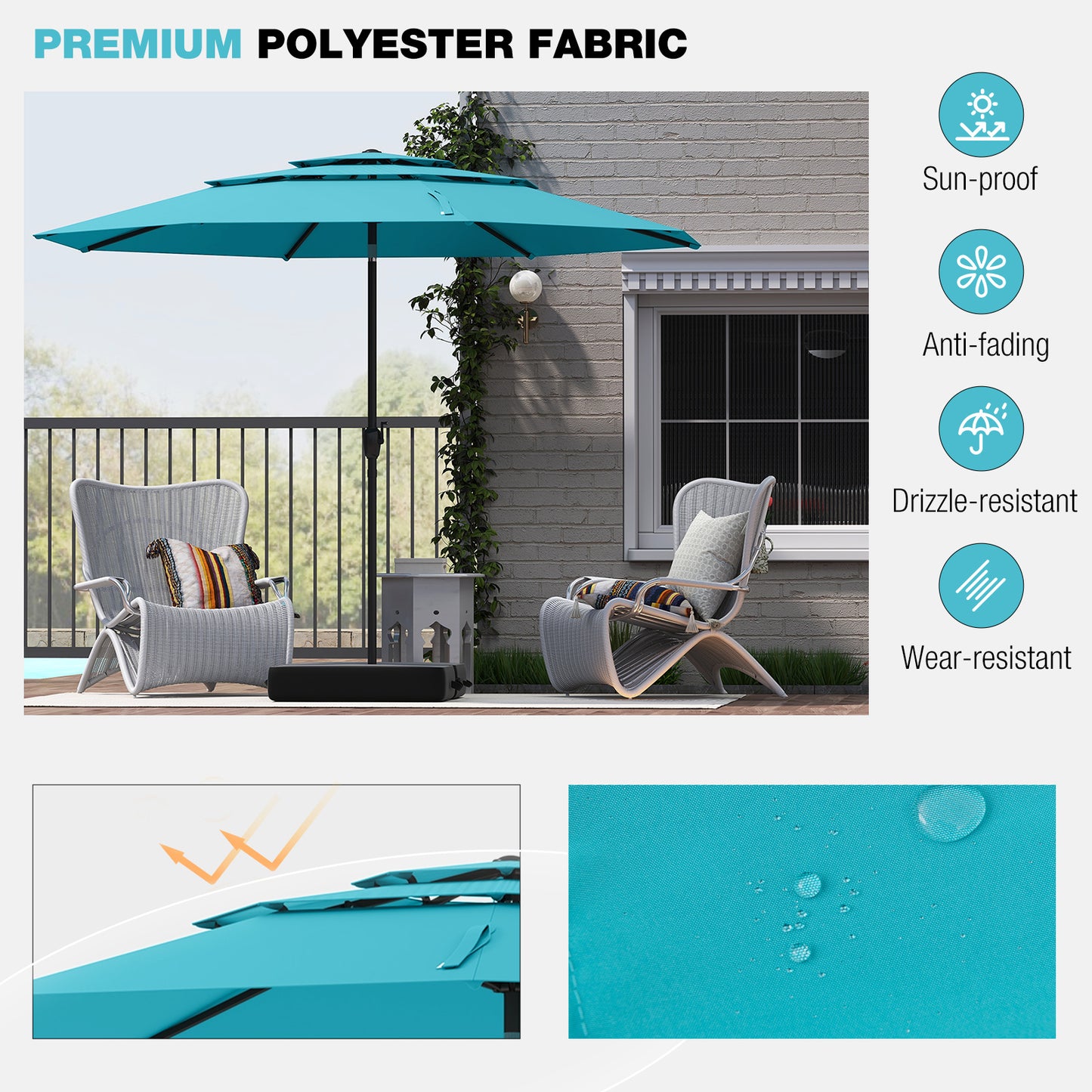 10 ft 3-tier Vented Patio Umbrella with Push Button Tilt-Green