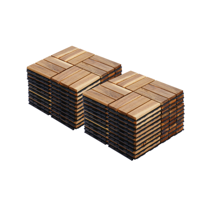 20 PCS Interlocking Deck Tiles Checker Pattern, 12" x 12" Square Yellow Acacia Hardwood Outdoor Flooring for Patio, Bancony, Pool Side
