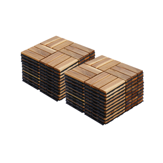 20 PCS Interlocking Deck Tiles Checker Pattern, 12" x 12" Square Yellow Acacia Hardwood Outdoor Flooring for Patio, Bancony, Pool Side