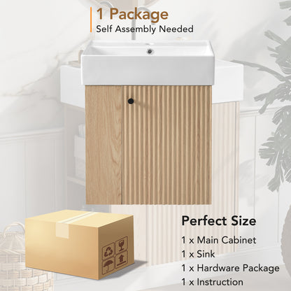 21.6 inch Modern Floating Bathroom Vanity with Ceramic Basin - Perfect for Small Bathrooms, Left side storage