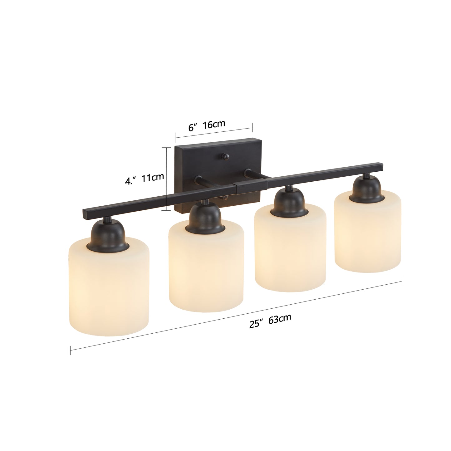 Black Bathroom Light Fixtures, 4-Light Modern Vanity Light Over Mirror, Wall Sconces with Milky White Frosted Glass Shades, E26 Socket (Bulbs Not Included)