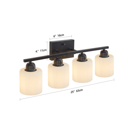 Black Bathroom Light Fixtures, 4-Light Modern Vanity Light Over Mirror, Wall Sconces with Milky White Frosted Glass Shades, E26 Socket (Bulbs Not Included)