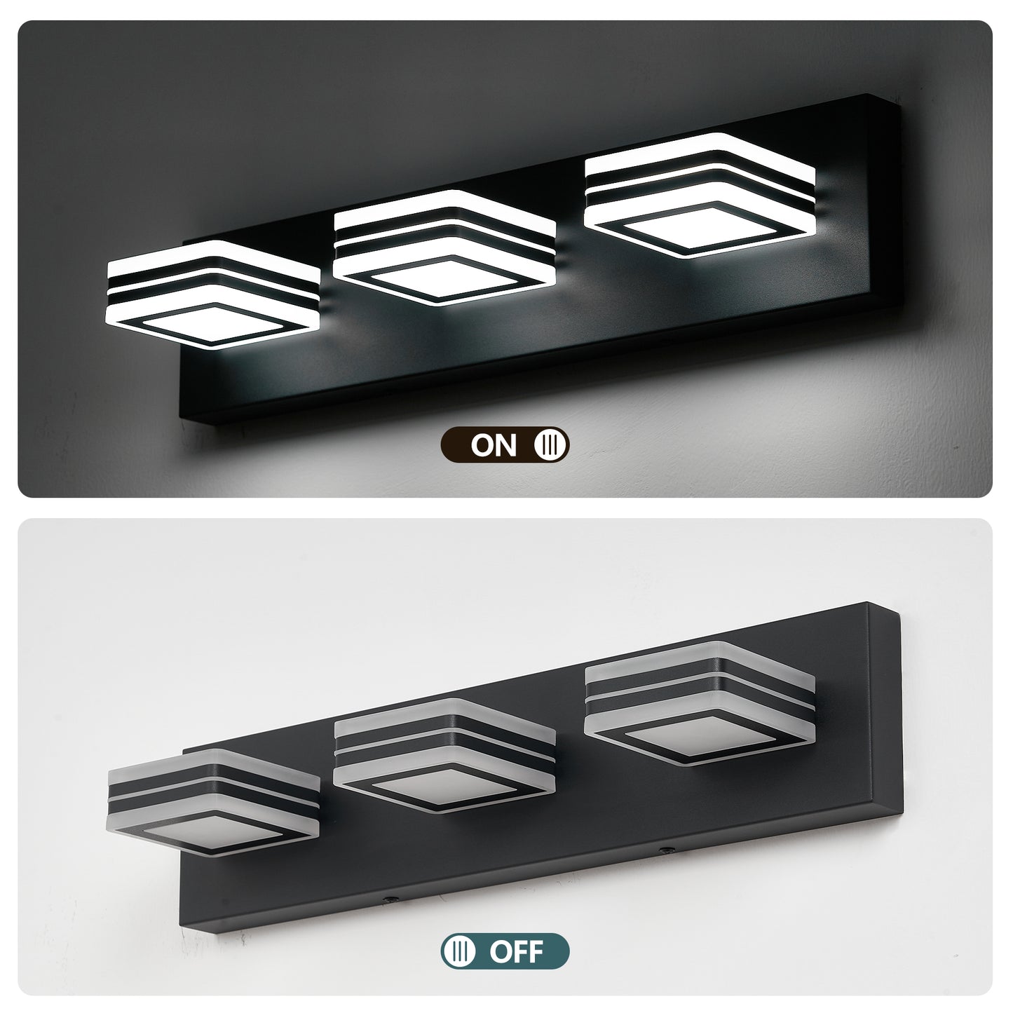Matte Black Vanity Light Fixtures 3 Lights Up and Down LED Modern Bathroom Vanity Lights Over Mirror Acrylic Black Bath Wall Lighting