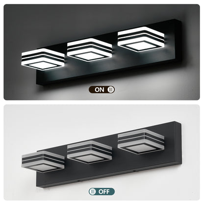 Matte Black Vanity Light Fixtures 3 Lights Up and Down LED Modern Bathroom Vanity Lights Over Mirror Acrylic Black Bath Wall Lighting