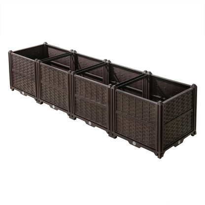 Indoor and outdoor rectangular plastic planting box; planting kit for fresh vegetables, herbs, flowers, and succulents; brown