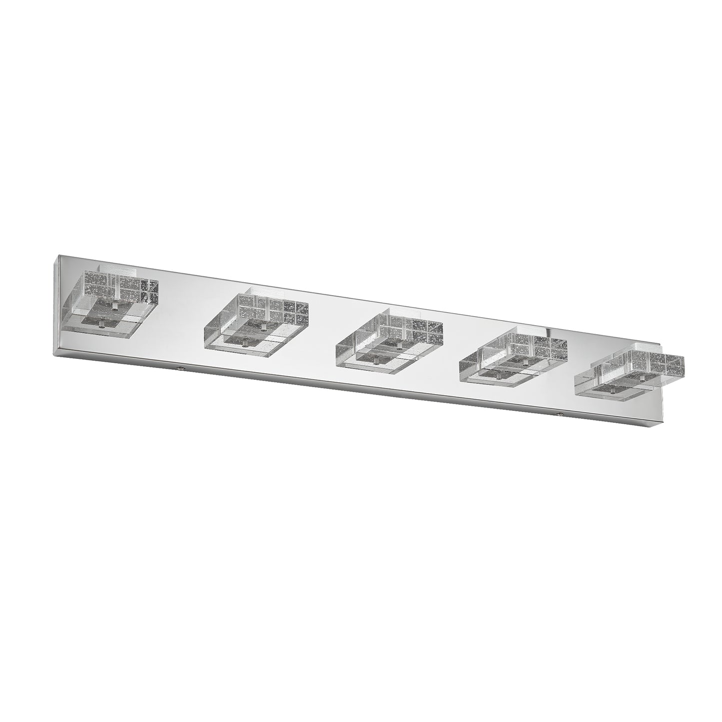 31" Modern Chrome 5-Light LED Vanity Light, Square Acrylic Lampshades Wall Mount Fixture for Bathroom, Mirror Lighting