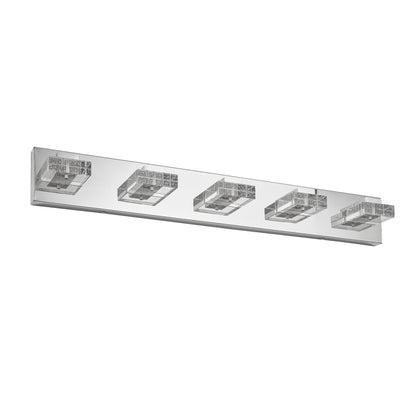 31" Modern Chrome 5-Light LED Vanity Light, Square Acrylic Lampshades Wall Mount Fixture for Bathroom, Mirror Lighting