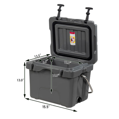 16 Quart 24-Can Capacity Portable Insulated Ice Cooler with 2 Cup Holders-Gray