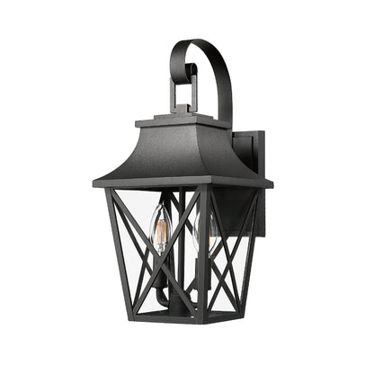 Black Outdoor Wall Lantern 2-Light, Large Outside Modern Wall Sconce Light Fixture, Industrial Porch Light Wall Mount with Glass, Waterproof Farmhouse Exterior Lamp Lighting (2 Pack)