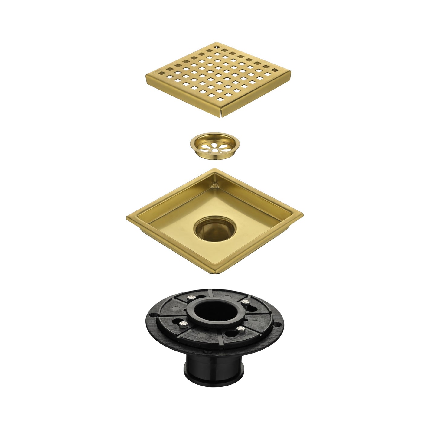 6 Inch Square Shower Floor Drain Square Shower Floor Drain with Flange,Pattern Grate Removable,Food-Grade SUS 304 Stainless Steel