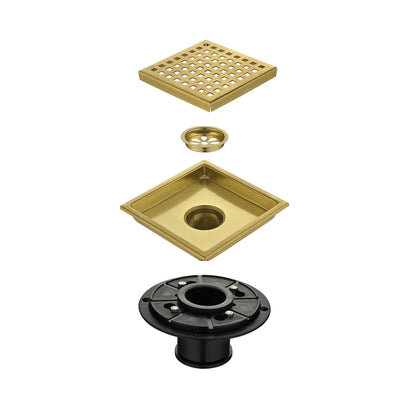 6 Inch Square Shower Floor Drain Square Shower Floor Drain with Flange,Pattern Grate Removable,Food-Grade SUS 304 Stainless Steel
