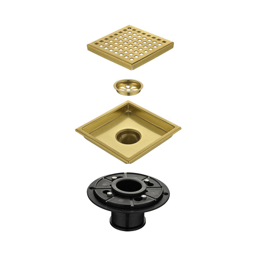 6 Inch Square Shower Floor Drain Square Shower Floor Drain with Flange,Pattern Grate Removable,Food-Grade SUS 304 Stainless Steel